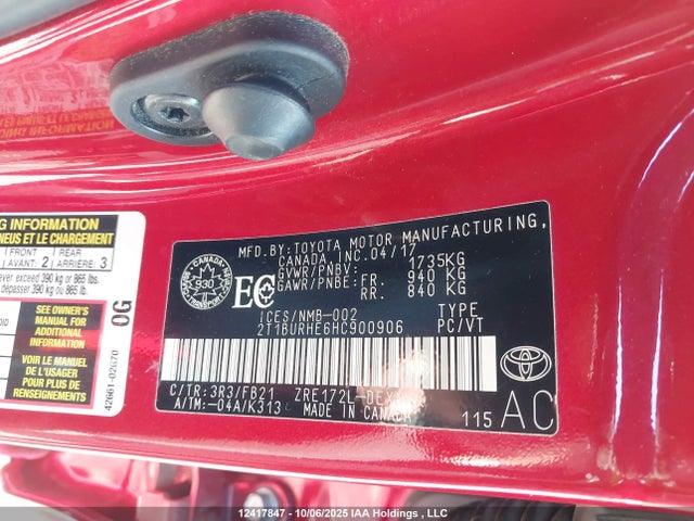 Toyota 2zr-fe 2017 2T1BURHE6HC900906 Image 9