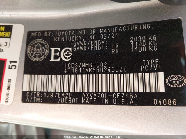 4T1G11AK5RU246528 Toyota a25a-fks