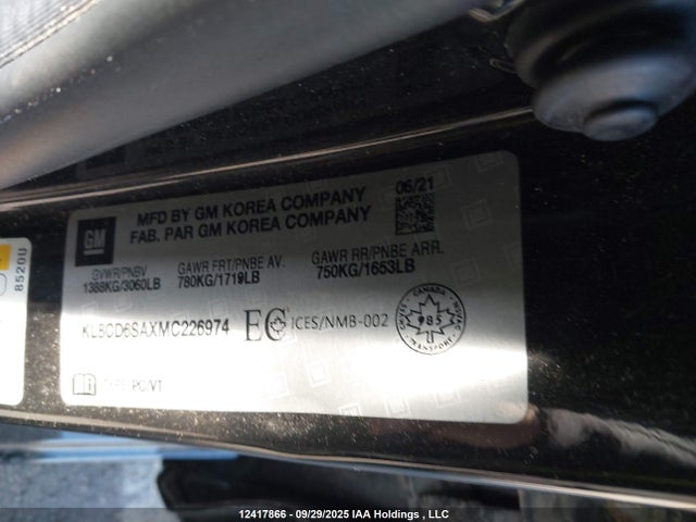 KL8CD6SAXMC226974 Chevrolet lv7 - mfi, variable valve timing, alum, gen 1 var 1