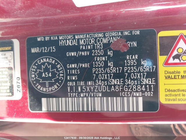 5XYZUDLA8FG288411 Hyundai dohc t-gdi theta-ii