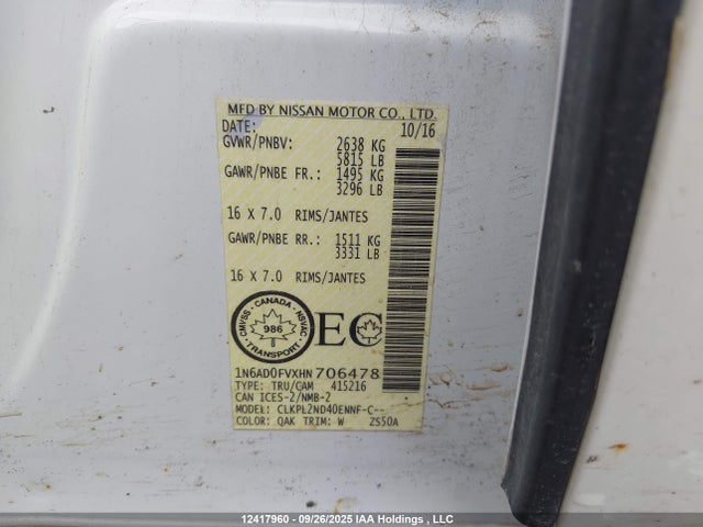 1N6AD0FVXHN706478 Nissan 2017