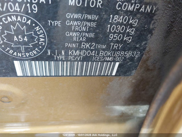 KMHD04LB0KU885832 Hyundai g 1.6 dohc t-gdi