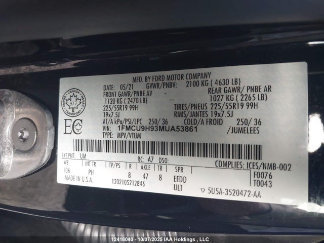 1FMCU9H93MUA53861 Ford gtdi