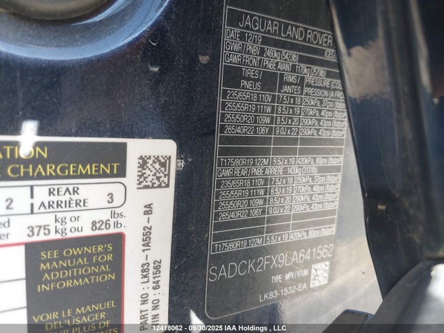 Jaguar F-Pace 2020 SADCK2FX9LA641562 Image 9