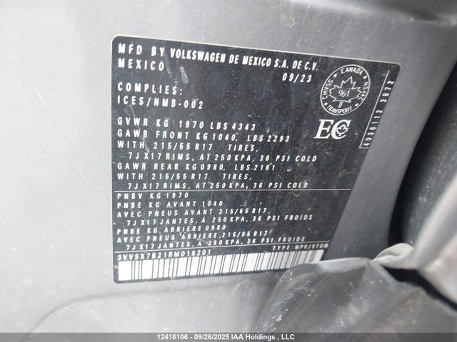 3VVSX7B21RM016201 Volkswagen tsi