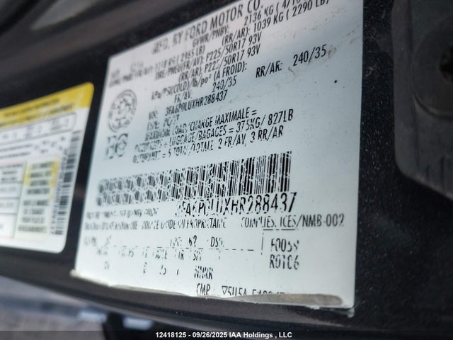 Ford 2.0l 4v atk hev 2017 3FA6P0LUXHR288437 Image 9