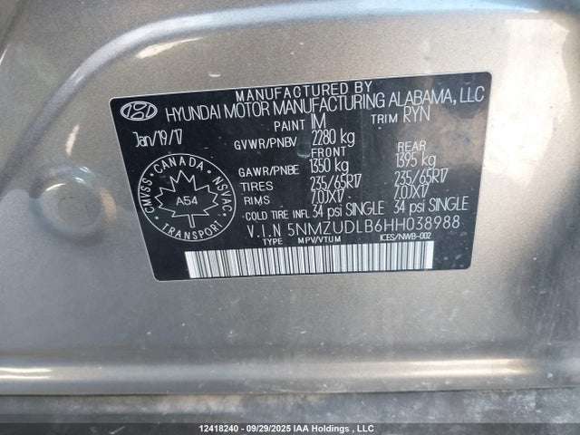 5NMZUDLB6HH038988 Hyundai gdi theta ii