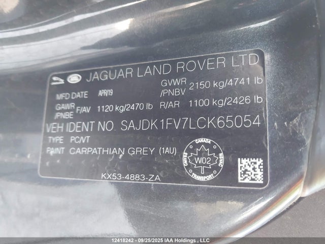 Jaguar aj126 s/c 2020 SAJDK1FV7LCK65054 Image 19