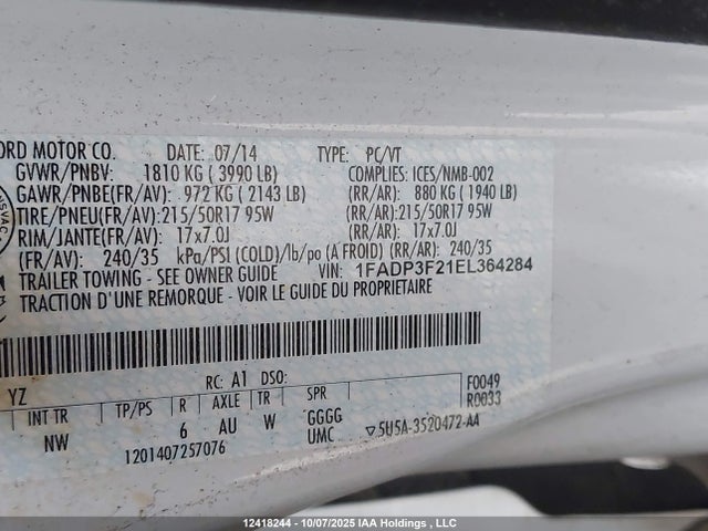 1FADP3F21EL364284 Ford 2014