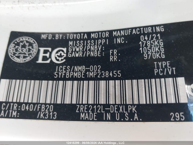 Toyota COROLLA LE 2021 5YFBPMBE1MP238455 Image 23