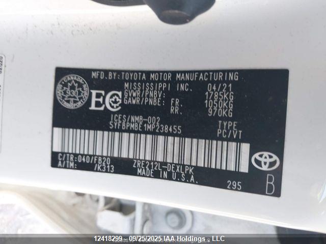 Toyota COROLLA LE 2021 5YFBPMBE1MP238455 Image 9