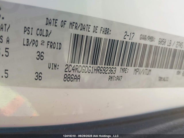 Dodge Grand Caravan 2017 2C4RDGDG1HR692363 Image 9