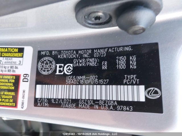 58ADZ1B10PU151527 Lexus 2gr-fks