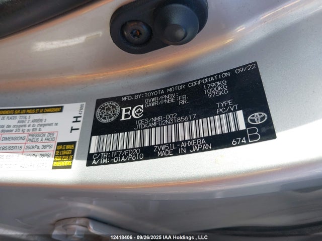 JTDKAMFU2N3185617 Toyota Prius