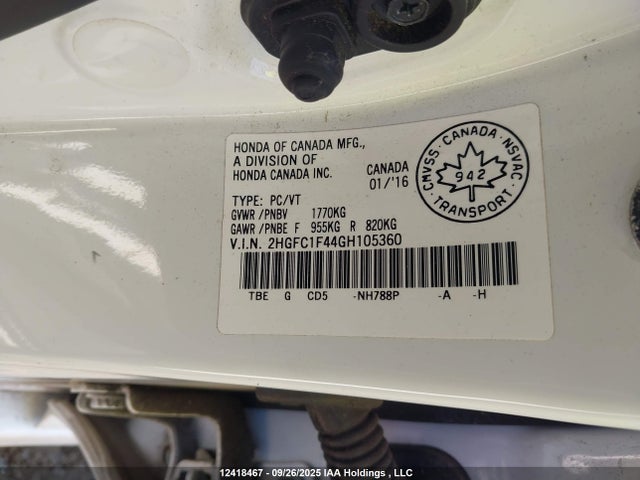 Honda l15b7 2016 2HGFC1F44GH105360 Image 9