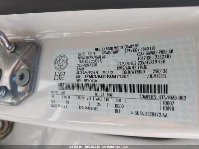 1FMCU9J91KUB71351 Ford Escape