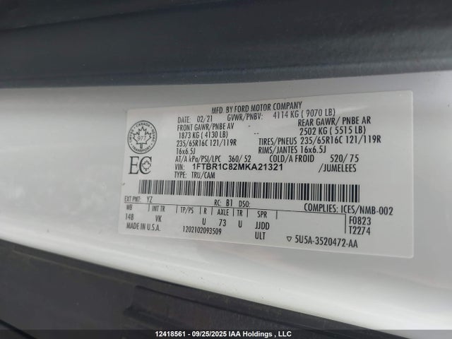 Ford 3.5l v6 cyclone 2021 1FTBR1C82MKA21321 Image 9
