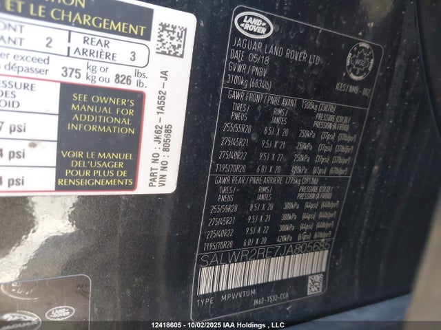 SALWR2RE7JA805685 Land Rover Range Rover Sport Supercharged/supercharged Dynamic