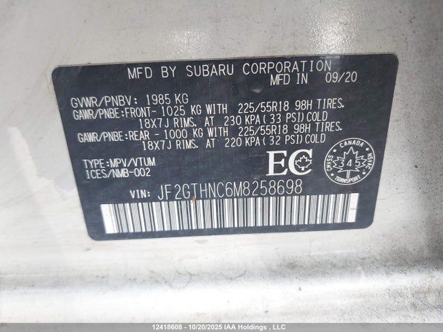 2021 Subaru Crosstrek მანქანა იყიდება აუქციონზე, vin: JF2GTHNC6M8258698, აუქციონის ნომერი: 12418608