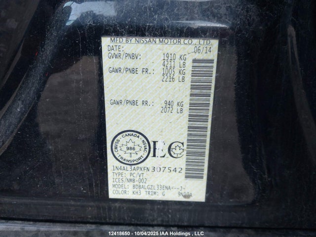 1N4AL3APXFN307542 Nissan Altima