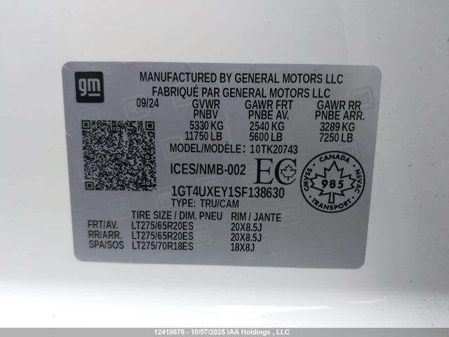 1GT4UXEY1SF138630 GMC l5p