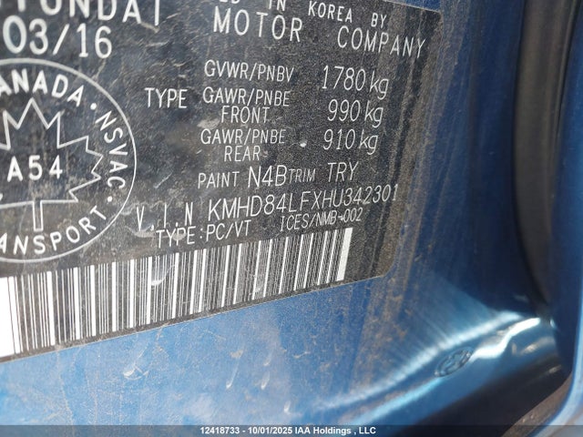 KMHD84LFXHU342301 Hyundai Elantra
