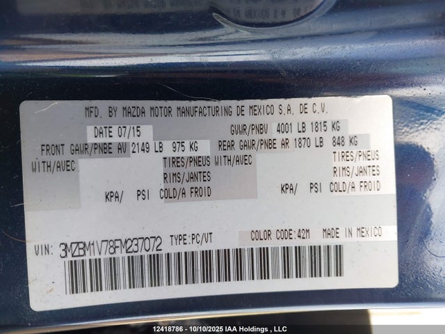 Mazda pe 2015 3MZBM1V78FM237072 Image 9