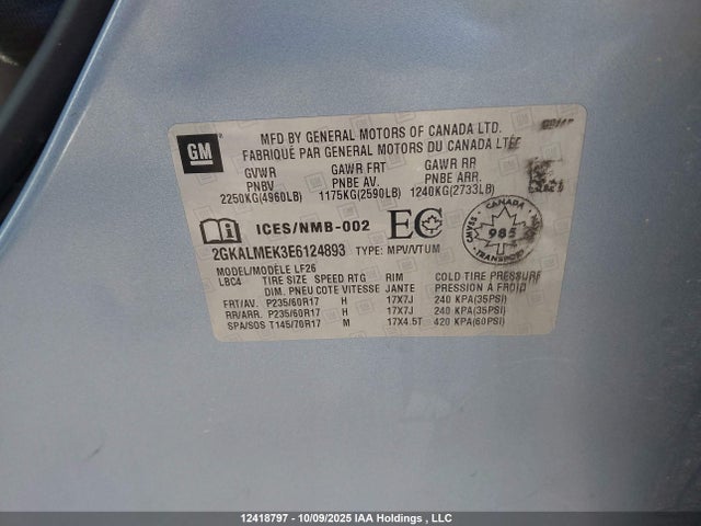 2GKALMEK3E6124893 GMC lea - flex fuel (gas/alc), aluminum, high output