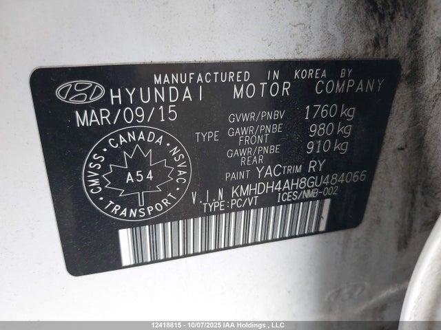 KMHDH4AH8GU484066 Hyundai dohc gdi nu
