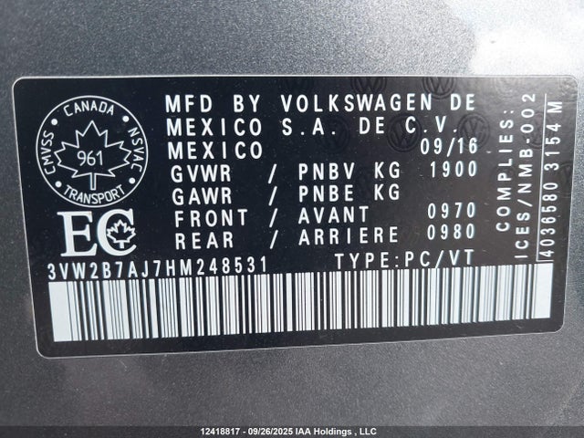 3VW2B7AJ7HM248531 Volkswagen 1.4 tsi