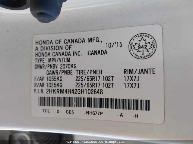 2HKRM4H42GH102648 Honda k24w9
