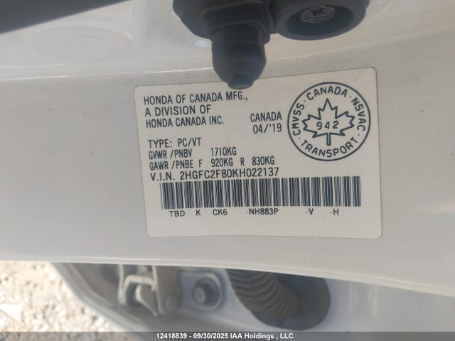 Honda k20c2 2019 2HGFC2F80KH022137 Image 9