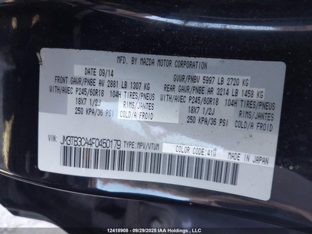Aukcja sprzedaży 2015 Mazda Cx-9 Touring, vin: JM3TB3CA4F0450179, numer aukcji: 12418908