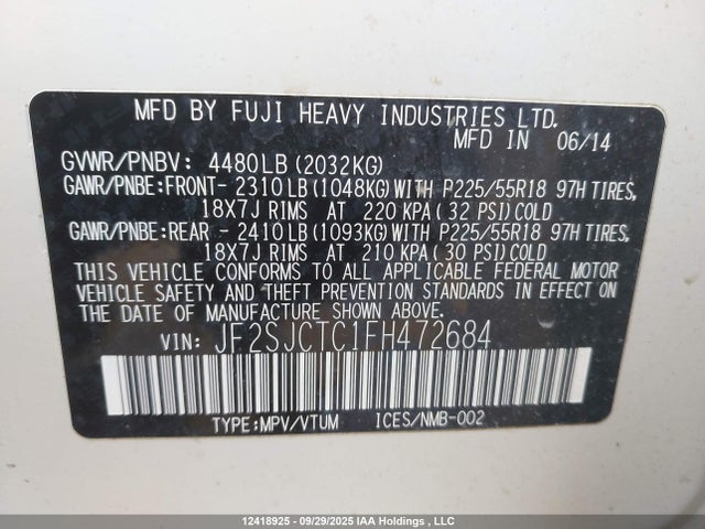 Subaru 2.5na c0 2015 JF2SJCTC1FH472684 Image 19