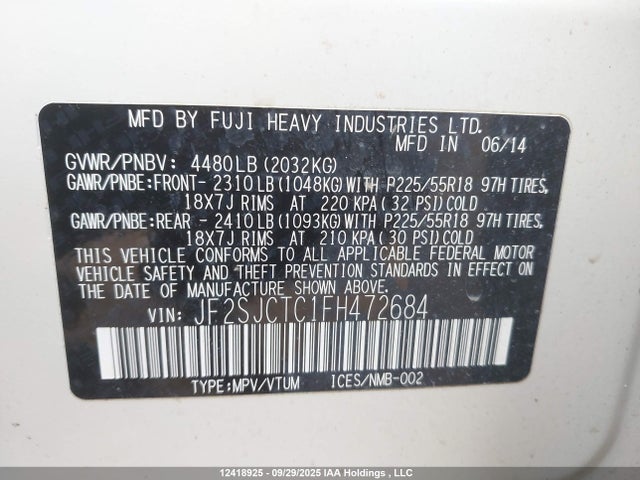 Subaru 2.5na c0 2015 JF2SJCTC1FH472684 Image 9
