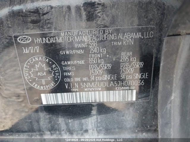 5NMZUDLA5JH070036 Hyundai t-gdi theta ii