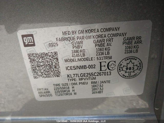 Продаж на аукціоні авто 2025 Chevrolet Trax 1rs, vin: KL77LGE25SC267013, номер лоту: 12418940