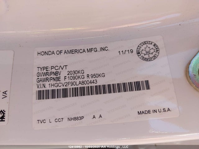 1HGCV2F90LA800443 Honda k20c4