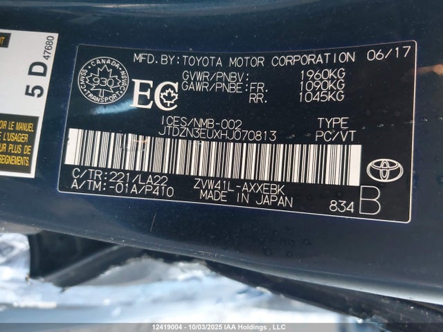 JTDZN3EUXHJ070813 Toyota 2zr-fxe, 5jm