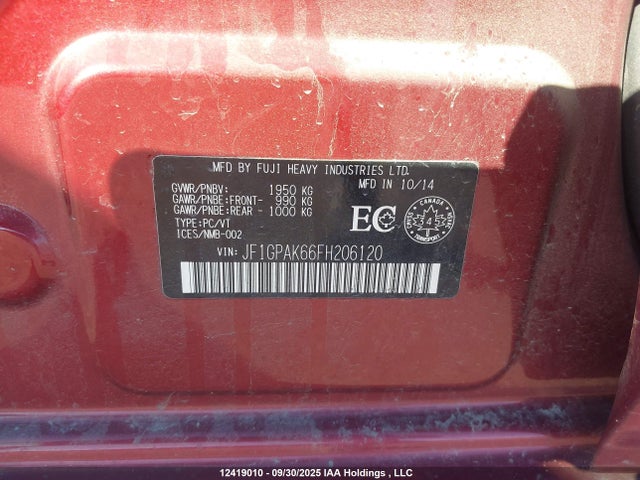 JF1GPAK66FH206120 Subaru 2.0l na