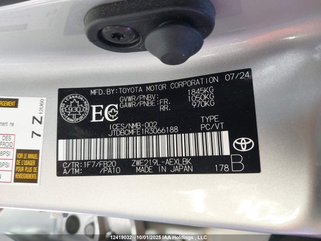 JTDBCMFE1R3066188 Toyota 2zr-fxe