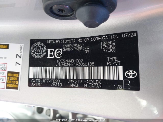 JTDBCMFE1R3066188 Toyota 2zr-fxe