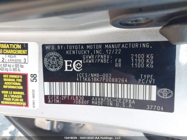 4T1K61BK7PU088264 Toyota a25a-fks