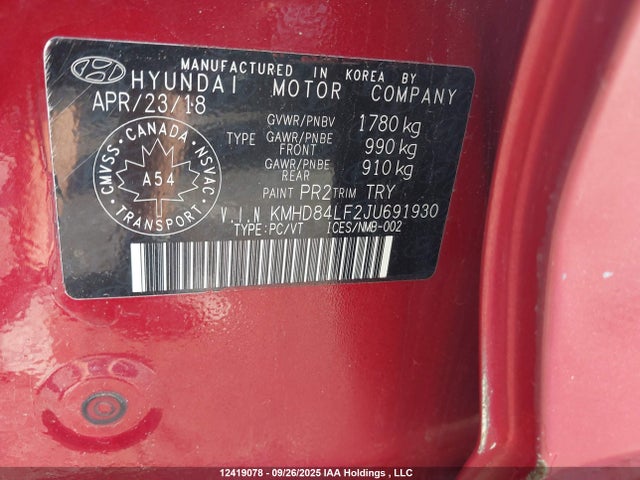 KMHD84LF2JU691930 Hyundai mpi nu