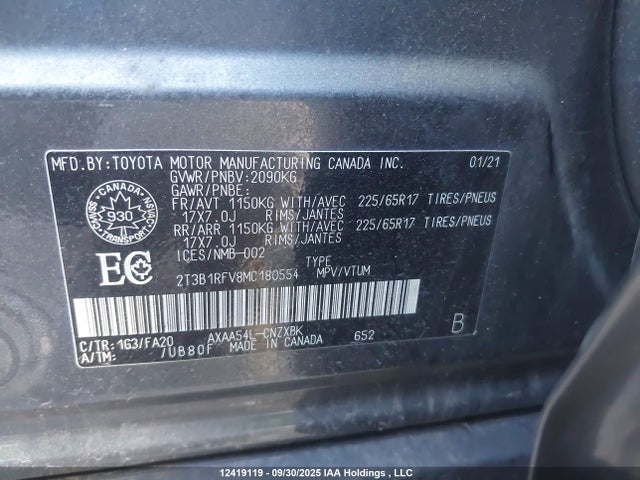 Продаж на аукціоні авто 2021 Toyota Rav4 Le, vin: 2T3B1RFV8MC180554, номер лоту: 12419119