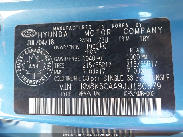 Hyundai mpi nu 2018 KM8K6CAA9JU180679 Image 9