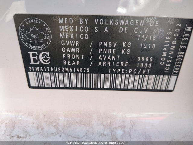 3VWA17AU9GM514879 Volkswagen 1.8 tsi