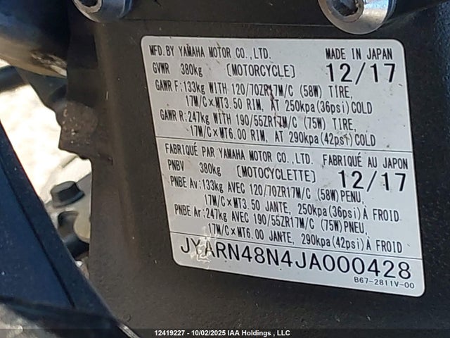 Yamaha Mtn1000 (mt-10) 2018 JYARN48N4JA000428 Image 10