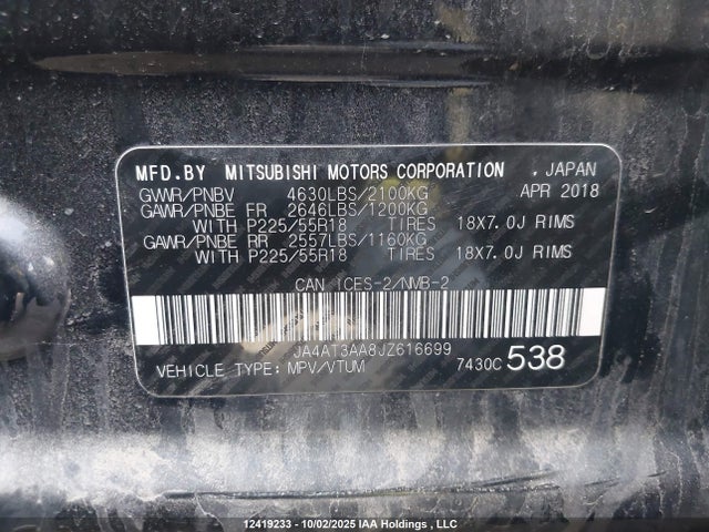 Mitsubishi tc/ic mivec 2018 JA4AT3AA8JZ616699 Image 19