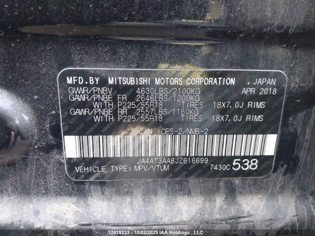 Mitsubishi tc/ic mivec 2018 JA4AT3AA8JZ616699 Image 9